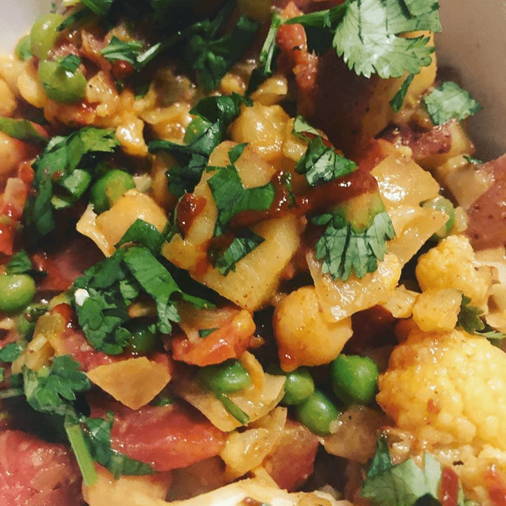 image of bowl of mixed vegetable curry - a low protein recipe