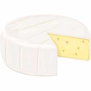 Cartoon picture of brie, a low phosphorus cheese choice