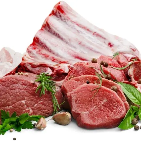 Raw pork chops, lamb and steak