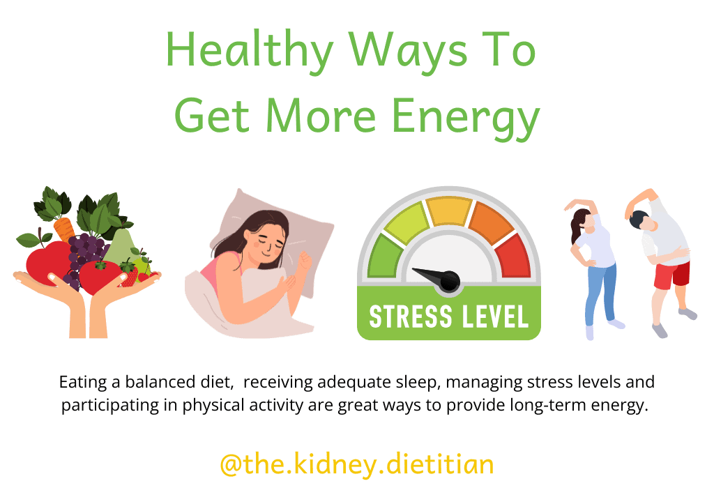 healthy ways to increase energy levels including eating a balanced diet, receiving adequate sleep, managing stress levels and participating in physical activity 