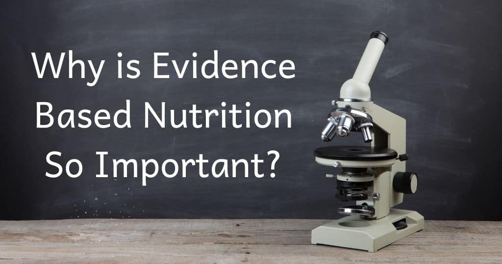 Title of Post: Why is evidence based nutrition so important over a blackboard with microscope
