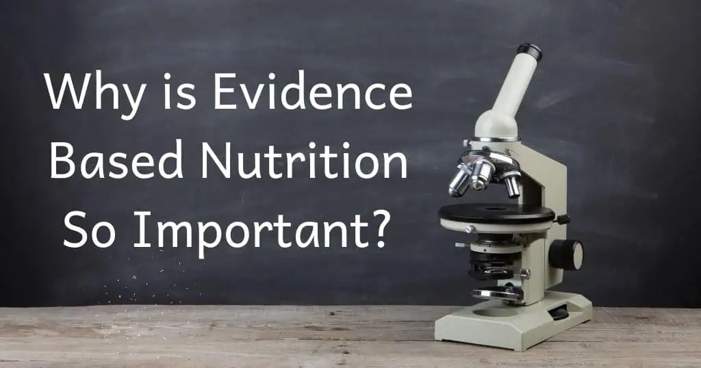 Title of Post: Why is evidence based nutrition so important over a blackboard with microscope