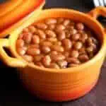 Image of low sodium baked beans in orange crock