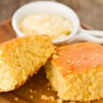 2 pieces low sodium cornbread on cutting board