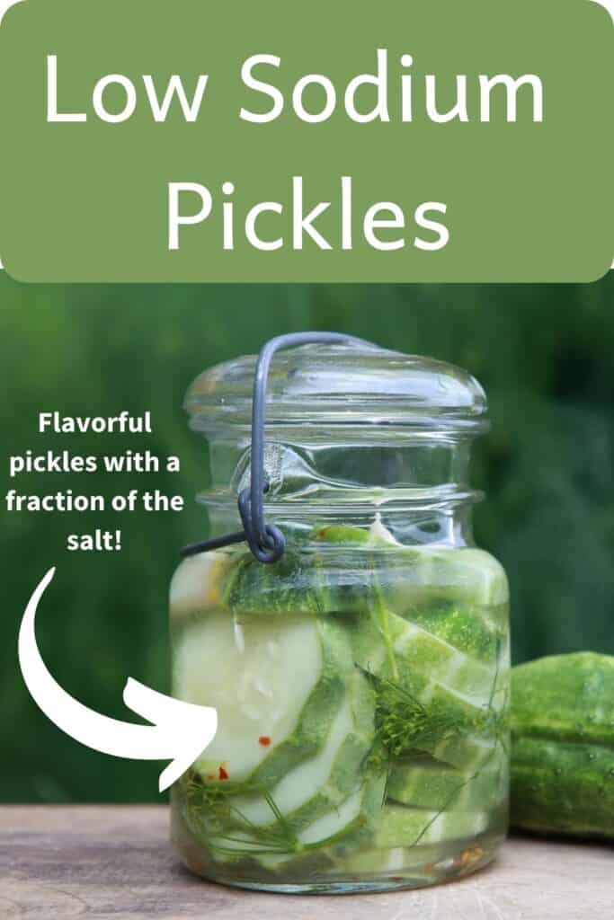 Low Sodium Pickles pinterest post - jar of pickles