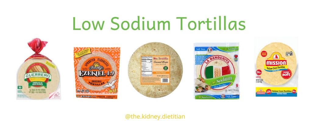 Image of each low sodium tortilla brand recommended in blog post