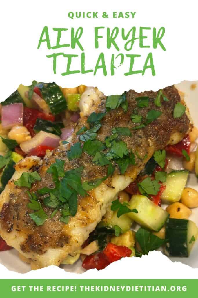 pinterest image of air fryer tilapia